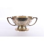 Edward VII silver pedestal tyg prize cup by Cooper Brothers and Son Sheffield 1907, 22cm diameter,