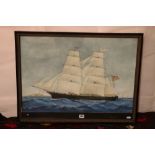 19th century watercolour of the tea clipper or sailing boat Christina, 48cm x 70cm