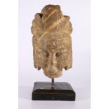 19th century Chinese marble carved head of Buddha, with elaborate headdress and coiffure, Chinese