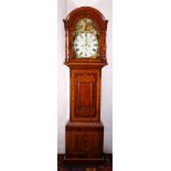 J Pelling of Lesmahagow longcase Grandfather clock having Scottish scene painted dial, the arch