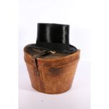 Superfine of London top hat in fitted leather case