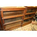 Near pair of triple section Globe Wernicke oak stacking bookcases, 86 x 108 x 110cm.