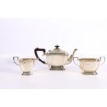 George VI Art Deco period silver three-piece tea set by Elkington and Company Birmingham 1936/