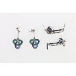 Pair of silver and enamelled Celtic knot earrings, makers marks DJ? possibly Dust Jewellery (