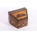 19th century Tunbridge ware marquetry and parquetry inlaid sewing box or stationary box of irregular