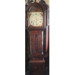 19th century longcase Grandfather clock, the painted arch top dial named for W Young of Dundee