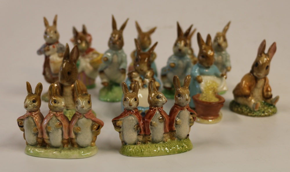 Beatrix Potter porcelain rabbit models including Beswick Mrs Flopsy Bunny, Cecily Parsley and