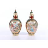 Pair of Vienna porcelain vases and covers decorated with Kauffman style vignettes, beehive mark to