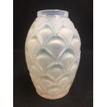 French Herblay pattern opaque glass vase etched to base R Lalique France 17.5cm tall