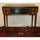 19th century rosewood and boxwood string inlaid desk, the drop flaps with inlaid marquetry, inset