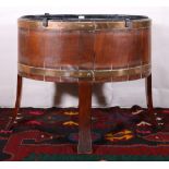 Georgian coopered mahogany wine cooller with copper rungs raised on splayed supports, 67cm wide,