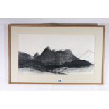 SIR DAVID YOUNG CAMERON RA RSA (Scottish 1865-1945), Highland summits, Pencil signed pencil drawing,