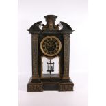 Large antique black slate mantle clock of architectural form, the works stamped for Samuel Marti and