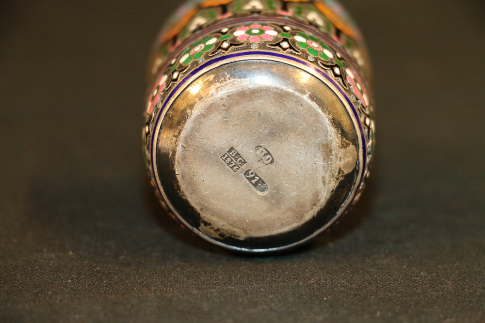 Russian 91 zol grade (94.79%) silver and enamelled vodka cup, hallmarks "91 Moscow town mark, BC1876 - Image 7 of 7