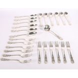 Partial suite of double struck King's pattern flatware comprising six table spoons, six table forks,