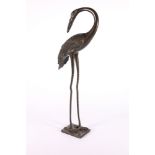 Japanese bronze model of a crane with elongated legs, Taisho, 51.5 cm tall, square base.