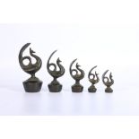 Set of five graduated Burmese opium weights in the form of peacocks