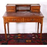 19th century rosewood, boxwood string inlaid and marquetry desk, the gallery top with gilded bras