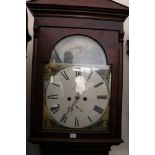 19th century longcase Grandfather clock with painted dial within a mahogany crossbanded case,