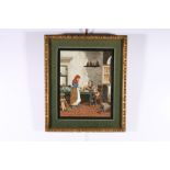 19th century Italian Florentine pietra dura panel depicting interior scene with figures and chicken,