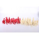 Composite part Chinese ivory chess set (king 9.5 cm) part red stained, elephant knights, the