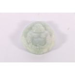 20th Century Chinese carved jade pendant or decorative panel depicting Pu Tai, 53mm.