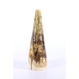 Japanese stoneware vase of conical shape with thick, scored brown yellow and green crackle glaze, on