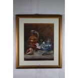 JAMES B HUNTER, Still life Chinese bowl and flagons, Unsigned watercolour, 60cm x 48cm, Scottish