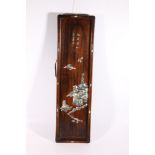 Late 19th century Chinese hardwood champagne tray with abalone shell inlay depicting a fisherman