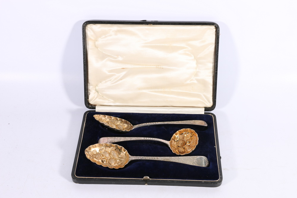 Pair of silver berry serving spoons with gilded interior by William Eley & William Fearn London 1805