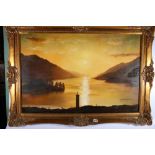 JOHN BLACK (1959-2017) Glenfinnan Monument and Loch Shiel Signed oil on canvas 59cm x 90cm