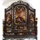19th century Japanese mother of pearl inlaid triptych panel fire screen, 86cm tall, 75cm wide