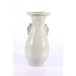 Chinese mid 20th century crackleware celadon glazed vase with flaring neck and faux scroll