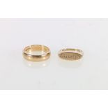 9ct yellow gold wedding band ring, size S 4.5g and a 9ct yellow gold dress ring set with five