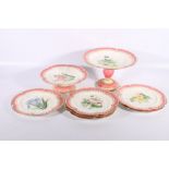 19th century English porcelain dessert service decorated with pink glazed bands, gilt borders and