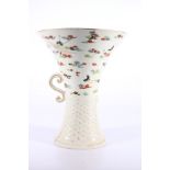 Large and unusual Japanese flared vase with twin handles, (one missing), decorated with cranes and