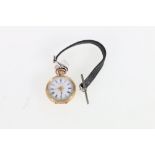 18ct gold cased open faced keyless fob watch with enamlled dial "S Shiers & Co Blackpool", 42.8g