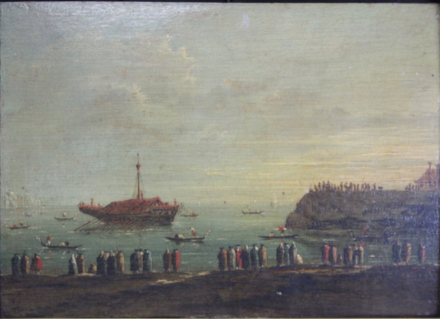 CIRCLE OF GIOVANNI ANTONIO GUARDI.State barge with small boats, figures on the shore and St. Maria - Image 2 of 18