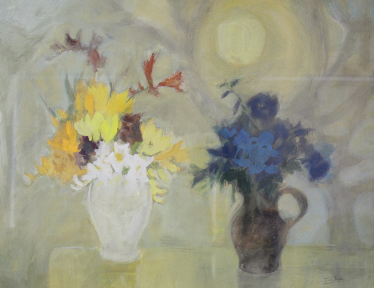JANE FYFE.Still life of flowers in a jug and vase.Gouache.48.5cm x 63cm.Signed in pencil. - Image 2 of 4