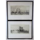 William Lionel Wyllie (1851-1931) - two monochrome etchings depicting 18th century sea battles,