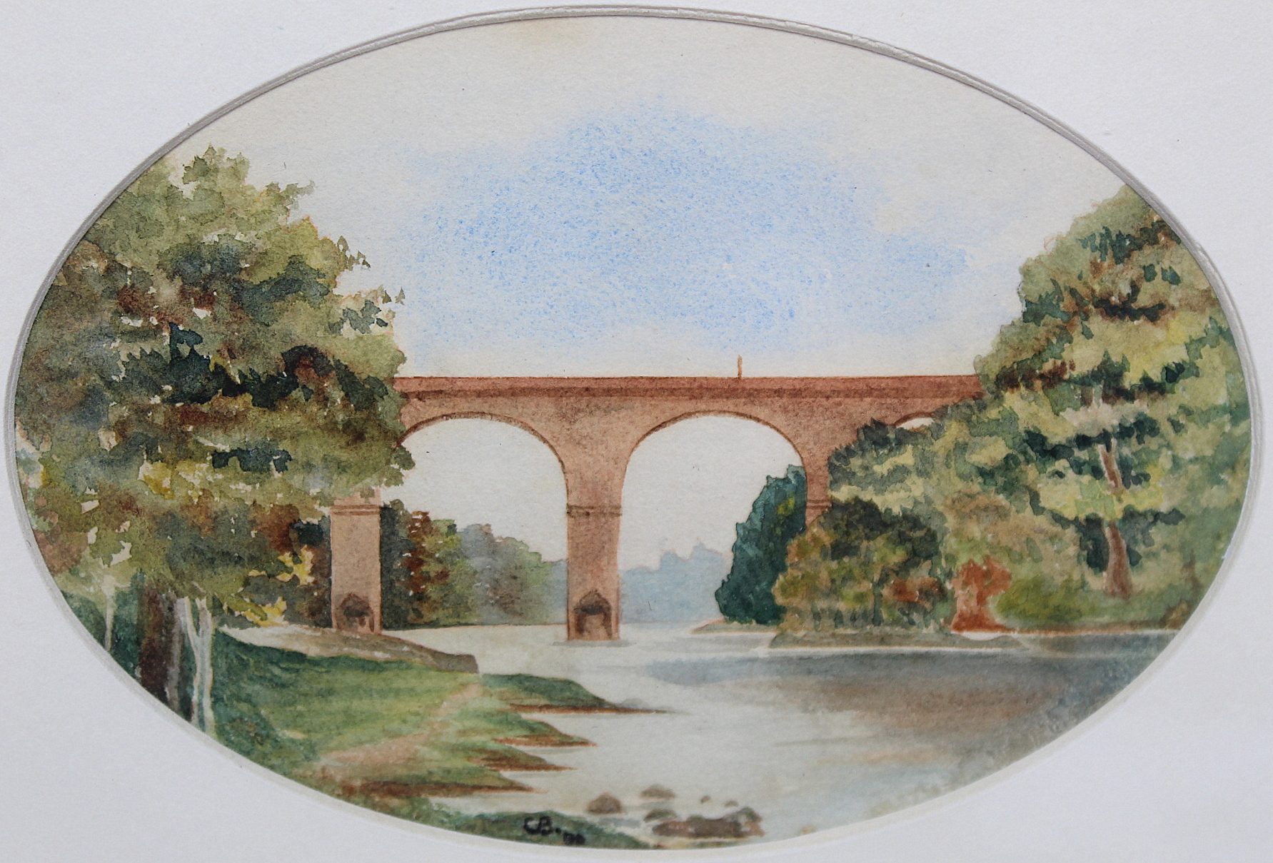C. B., MANNER OF THOMAS BUSHBY.Wetheral Bridge.Watercolour.9cm x 13cm - oval.Signed with initials, - Image 2 of 3