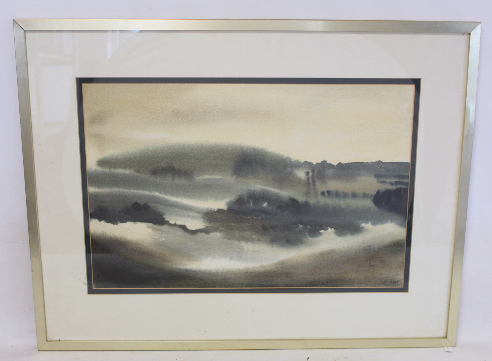 BELL (20TH CENTURY BRITISH SCHOOL).A Dawn landscape.Grey washes.34cm x 51cm.Signed. John Mathieson