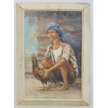 MOHD ZAIN IDRIS, (MALAY, 1939-2000). Figure holding a cockerel.Oil on canvas.58.5 cm x 37.5 cm.