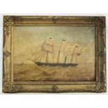 19TH CENTURY BRITISH SCHOOL.Three masted sailing ship "Clyde".Oil on canvas.51cm x 76cm.
