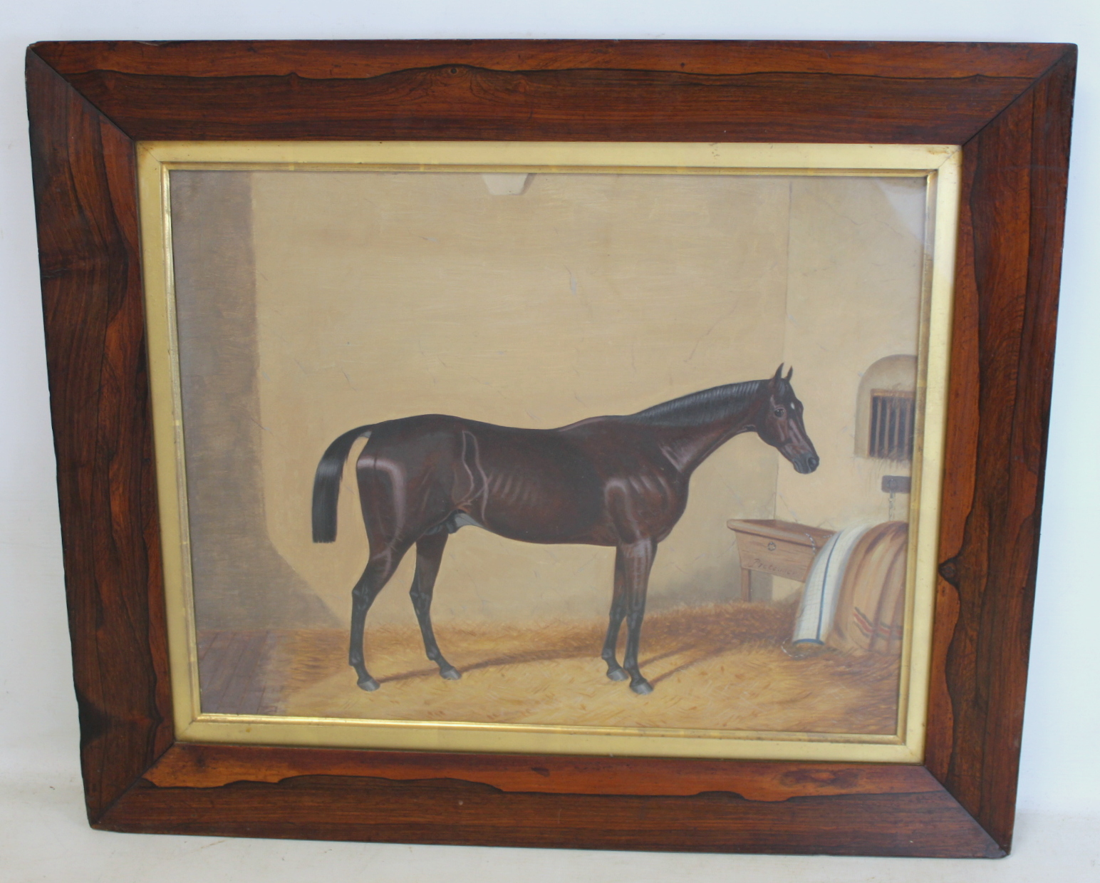 LATE 19TH/EARLY 20TH CENTURY ENGLISH SCHOOL."Pretender" - portrait of a racehorse in a stable.Oil on