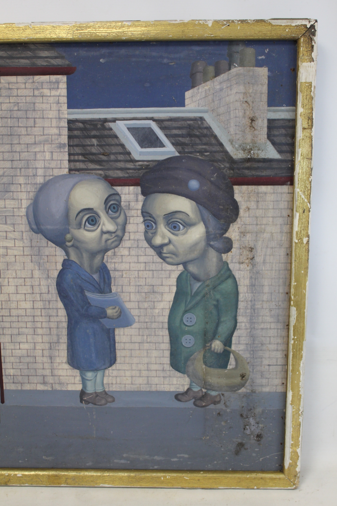 20TH CENTURY BRITISH SCHOOL.Old women chatting in the street.Acrylic on board.64cm x 75cm. - Image 2 of 3