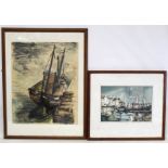 DAVID GRAHAM (20TH CENTURY BRITISH SCHOOL).Boats in a harbour.Watercolour.22cm x 31.5cm. Signed.Also