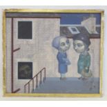 20TH CENTURY BRITISH SCHOOL.Old women chatting in the street.Acrylic on board.64cm x 75cm.