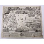 17th century engraved map of the British Isles and Europe with pictorial historical notes, 31cm x