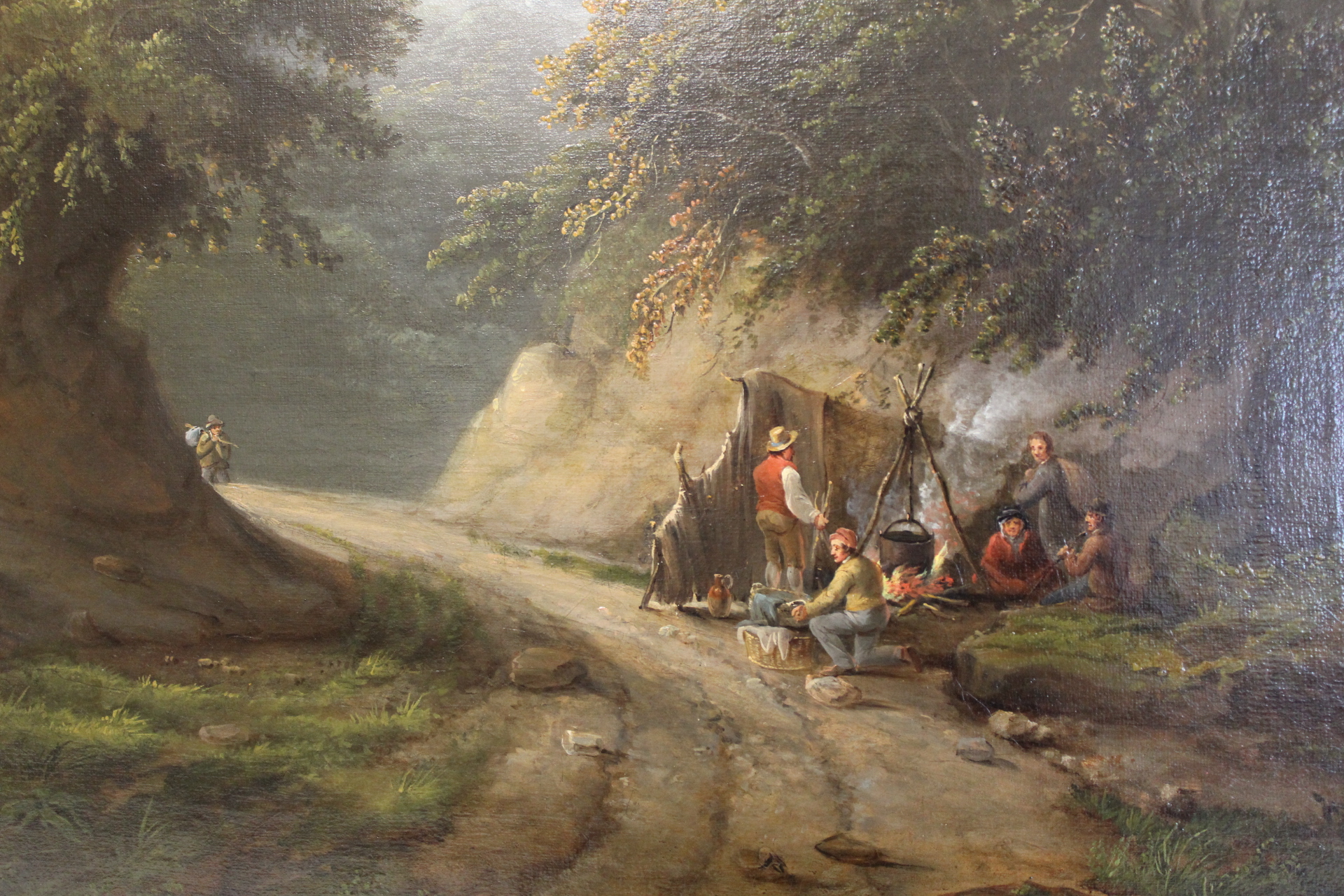 THE MANNER OF JOHN RATHBONE (BRITISH C.1750-1807).Gypsy encampment.Oil on canvas.56cm x 70cm. - Image 3 of 7